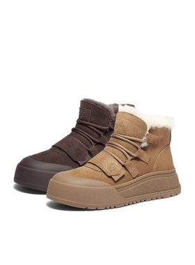 森达牛皮雪地靴女25冬商场同款保暖加绒厚底东北棉鞋短靴XUS01DD5