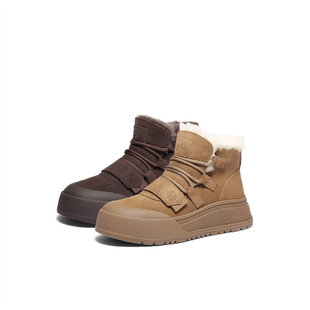 森达牛皮雪地靴女25冬商场同款 短靴XUS01DD5 保暖加绒厚底东北棉鞋