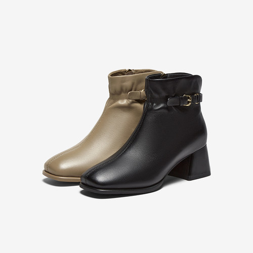 百思图2025冬季新款商场同款时装靴时尚简约通勤女短靴K5618DD5