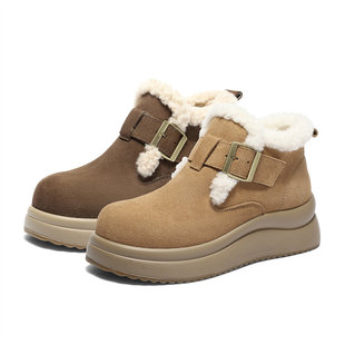 森达雪地靴女2025冬新牛皮舒适保暖绒毛厚底毛毛鞋 ZTI29DD5 棉鞋