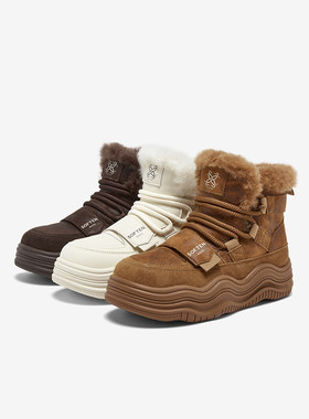 百思图25冬商场新款加绒厚底雪地靴东北极寒大棉鞋女短靴X5878DD5