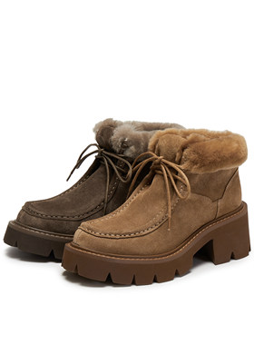 真美诗2025年冬季新款牛皮7.5cm厚底雪地靴加绒马丁靴女B4852DD5