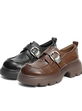 百丽覆古厚底jk乐福鞋女25秋季新款黑色小皮鞋深口单鞋子E1Z1DCM5