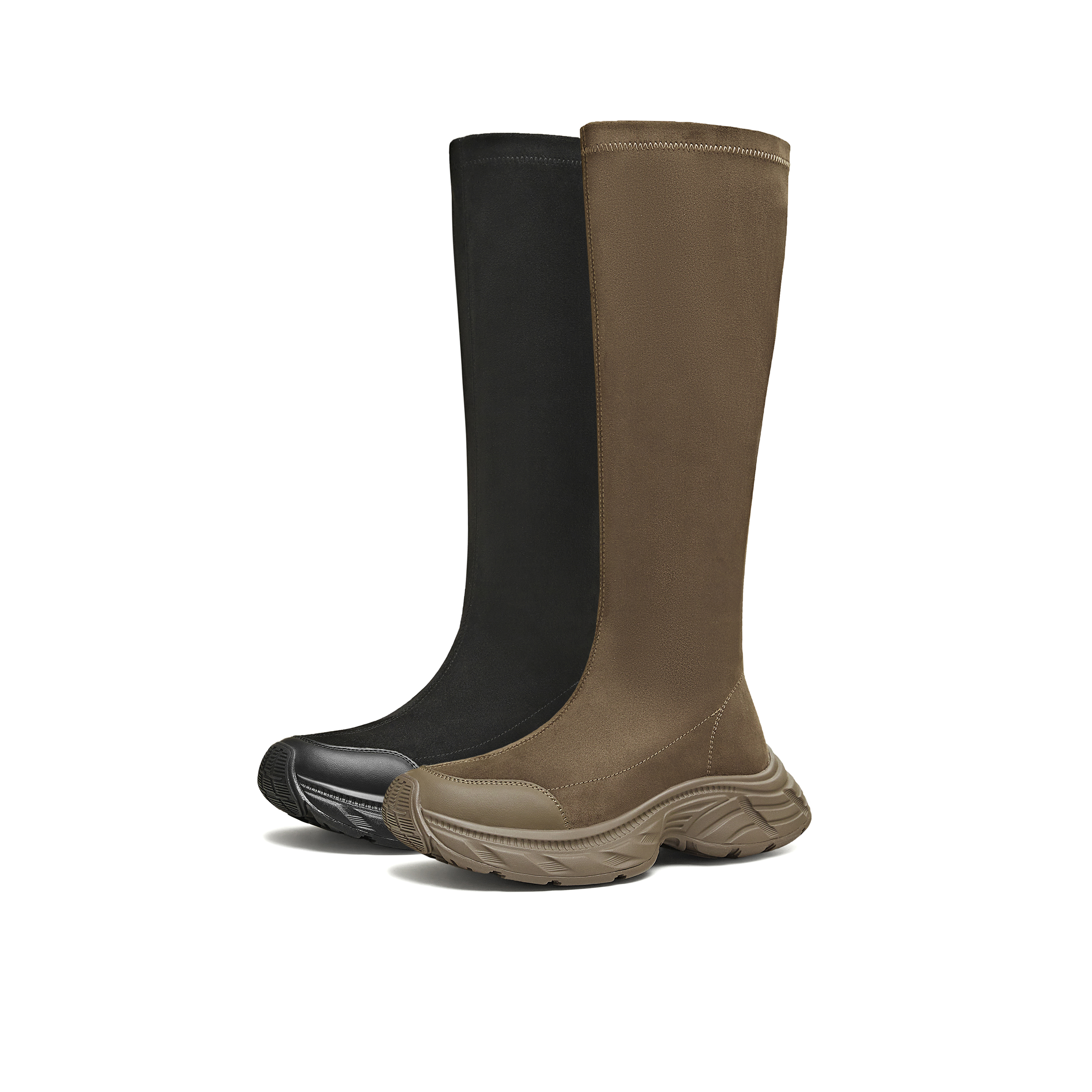 天美意运动厚底弹力靴长靴女鞋高筒时装靴2025冬新款KTX19DG5