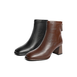 森达弹力瘦瘦靴2025新商场同款 切尔西短靴XRR01DD5 气质粗高跟法式