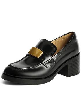 森达高跟鞋女鞋2024秋季新款通勤真皮粗高跟乐福单鞋ZCC24CA4