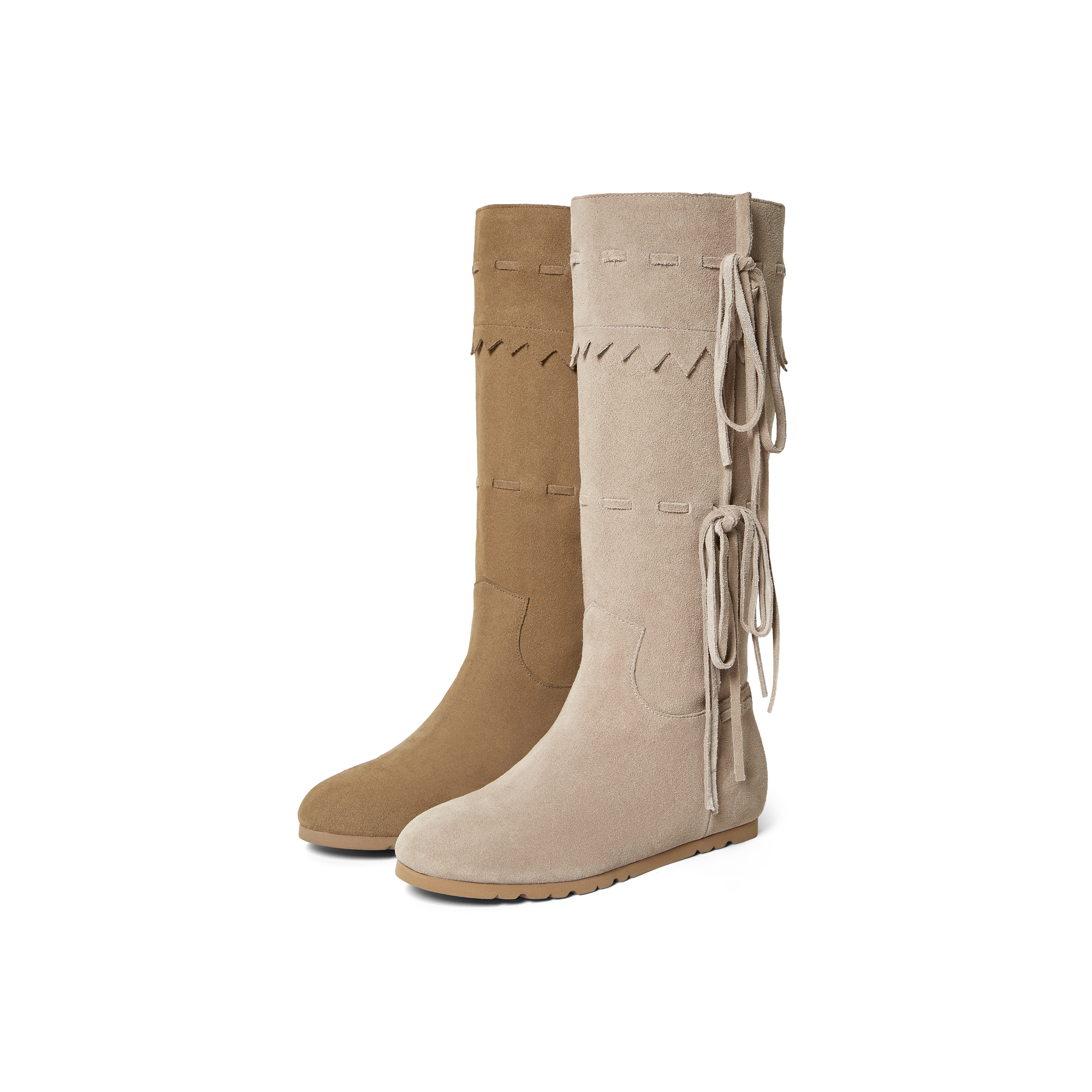 真美诗2025冬新款牛皮长筒靴堆堆靴流苏复古西部牛仔靴女YTV03DG5