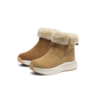 森达羊毛雪地靴女2025冬新舒适牛皮保暖户外厚底棉鞋 短靴ZTI30DD5