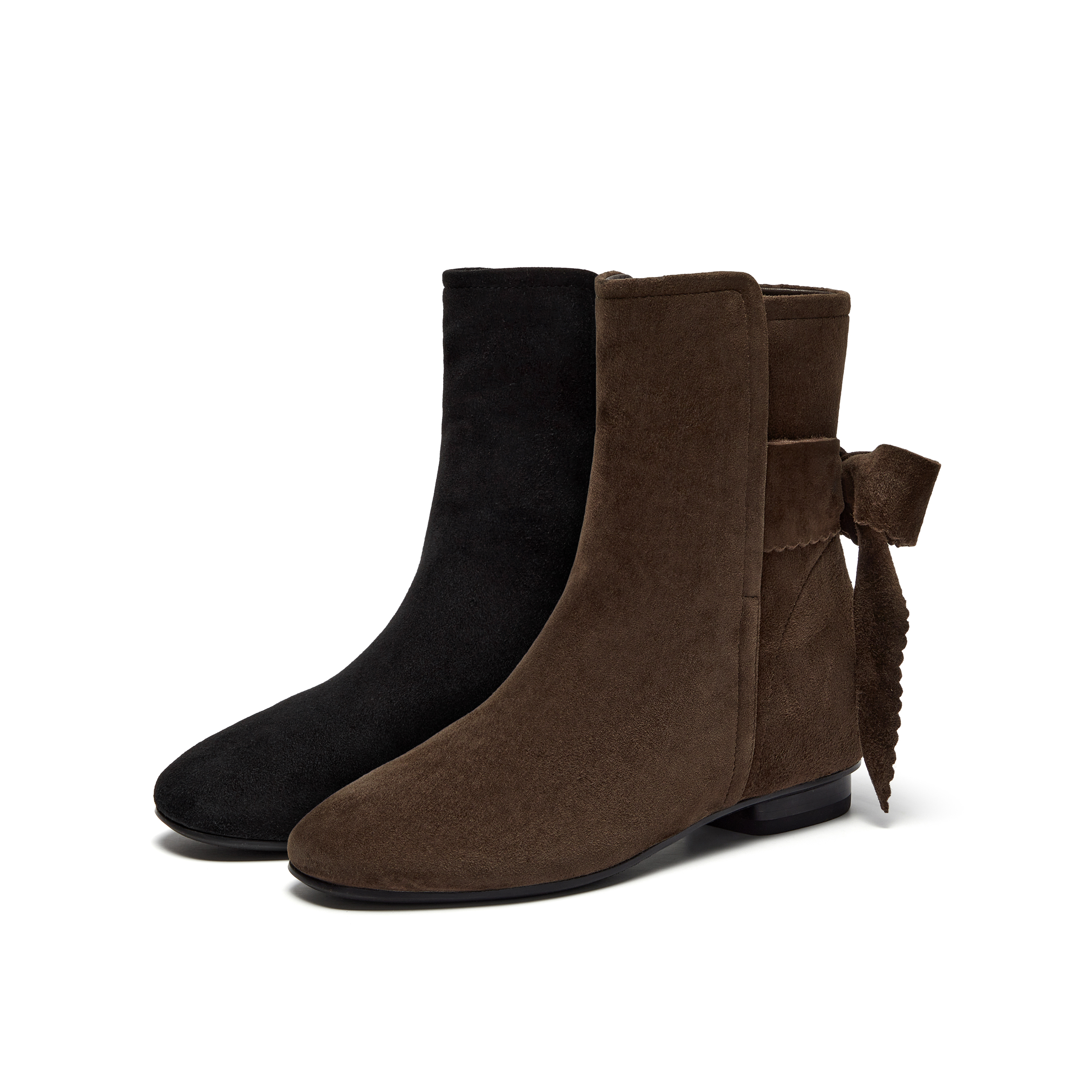 真美诗2025冬新款柔软羊皮复古甜美蝴蝶结时装靴短靴子女1A01ADZ5