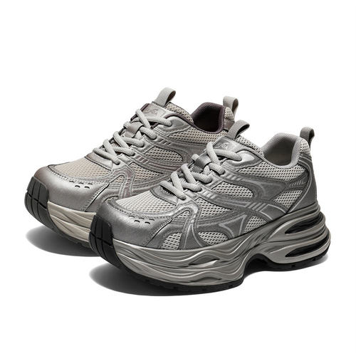 森达2025超好看老爹鞋厚底加绒女鞋商场同款灰色运动鞋XVF01DM5