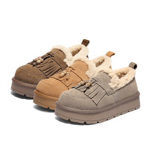 森达面包工坊毛毛鞋 25冬商场牛皮保暖绒毛厚底雪地靴XSJ01DM5 女鞋