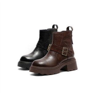 时尚 森达气质时装 美式 新款 厚底拉链短靴ZTI04DD5 靴女2025冬季