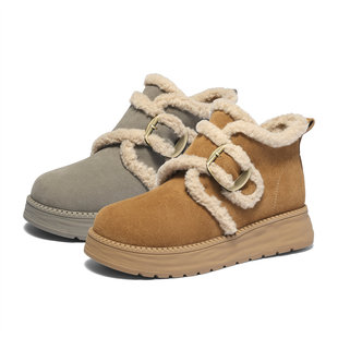 保暖厚底棉鞋 商场同款 短靴XUV01DD5 新款 森达牛皮雪地靴女2025冬季