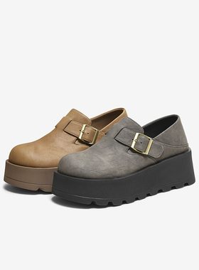 百思图2025秋季新款厚底勃肯鞋乐福鞋一脚蹬深口女单鞋B8710CM5