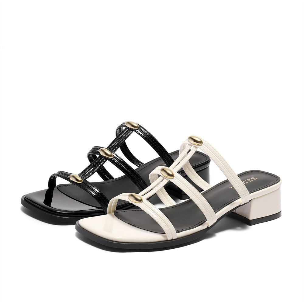 森达罗马凉鞋女款2025夏新商场同款复古粗跟凉拖鞋XPF01BT5