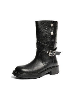 森达时装靴女2025冬新商场同款皮带扣潮流休闲中靴XVL01DG5