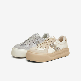 百思图2025春商场新款 厚底松糕鞋 女运动休闲鞋 B0117AM5 德训鞋