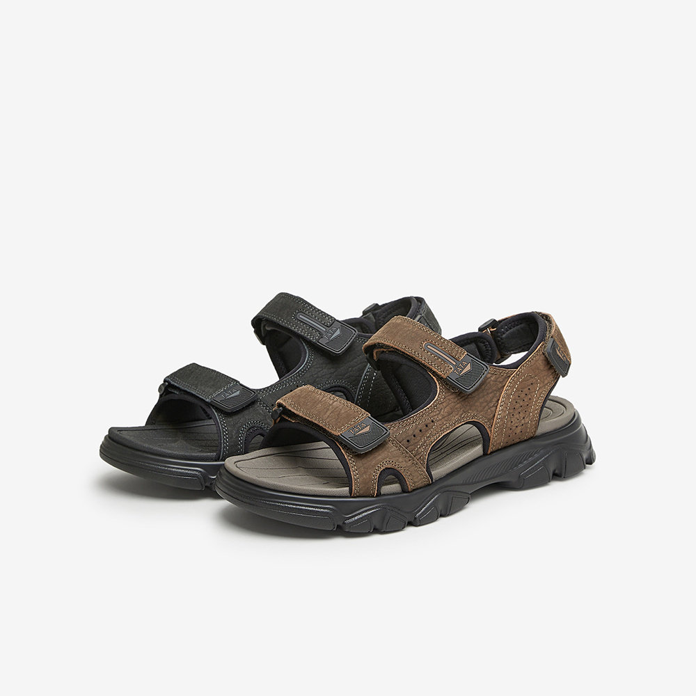 Tata他她休闲沙滩凉鞋男士厚底简约百搭真皮拖鞋2024夏新27B15BL4,流行男鞋,沙滩鞋,淘宝优惠券,粉丝福利购,淘宝优惠卷