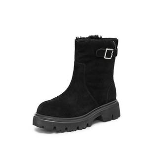 靴厚底女靴子EZP06DZ4 复古雪地靴保暖加绒时装 思加图2024冬季 新款