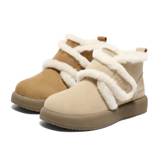 森达真皮雪地靴女2025冬新商场同款 XTD01DD5 舒适加绒保暖短靴棉鞋