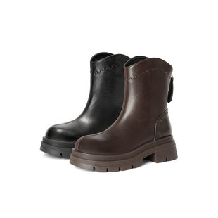 森达弹力靴女2025冬季 潮流厚底显瘦瘦瘦靴休闲中筒靴ZTI42DZ5 新款