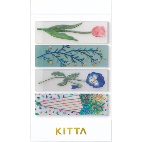 日本JIM KING KITTA文艺手账本贴纸 塑料透明花卉图案贴纸 10页*4