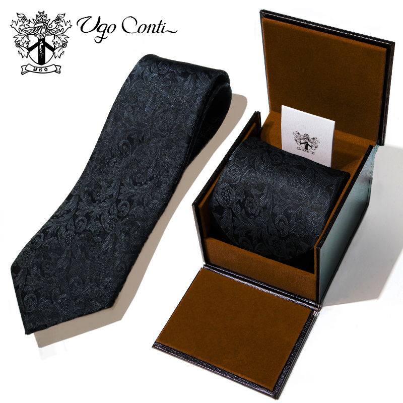 黑咖色真丝领带鱼丝线佩斯利花纹