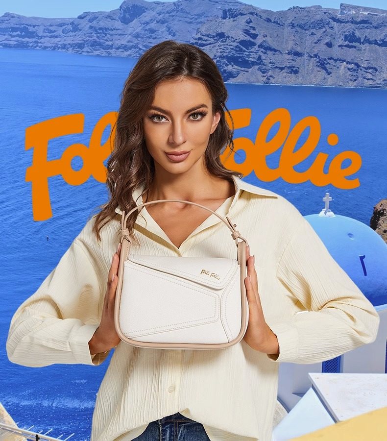 团购热卖follifollie2023新款几何小方包白色单肩手提多巴胺搭配