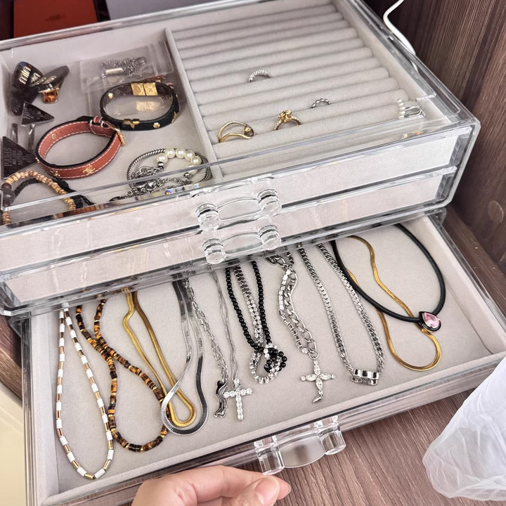 亚克力多层抽屉式首饰收纳盒防尘家用耳环钉项链戒指防氧化饰品盒,收纳整理,首饰盒,淘宝优惠券,粉丝福利购,淘宝优惠卷