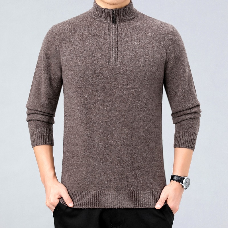 品牌男士羊绒衫秋冬加厚中老年半高拉链领男式羊毛衫休闲男装