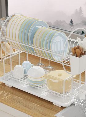 家用白色两层厨房碗碟架大容量多用途台式置物架沥水架筷子筒