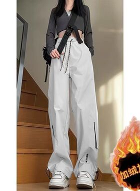 白色冲锋裤防风裤女冬季新款冲锋裤女阔腿美式vibe机能登山工装加