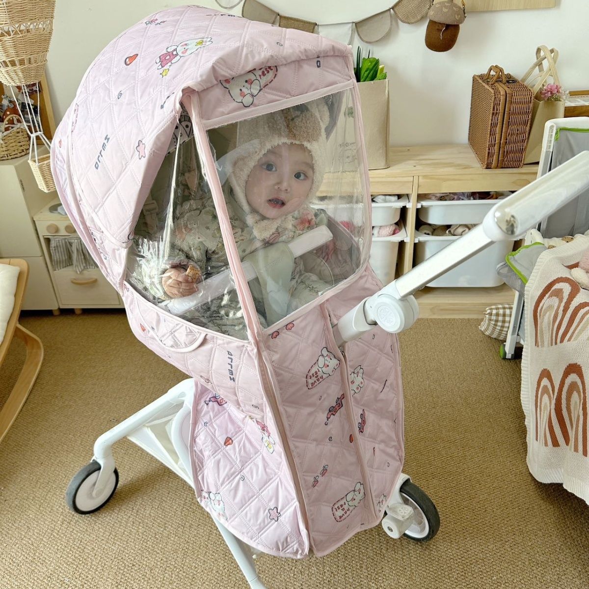 小推车防风罩丸丫T6遛娃车冬季防风保暖罩Bebebus婴儿推车通用防