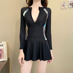 防晒专业运动保守钢托高级感泳装 平角长袖 连体裙式 泳衣女2026新款