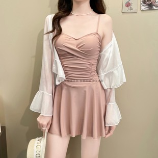 带钢托纯欲高级感泡温泉游泳衣 带罩衫 绝美泳衣女2026新款 连体长袖