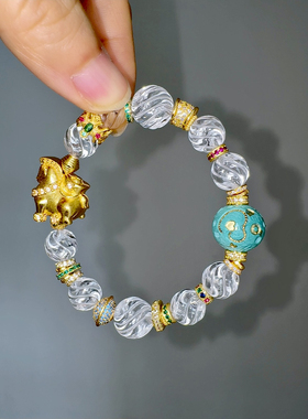 马上有钱花天然白水晶扭扭珠松石陨石手链单圈百搭礼物送女朋友