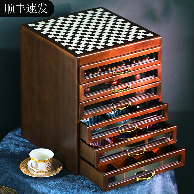 实木文玩茶具珠宝收纳盒大容量柜