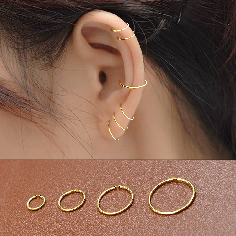 925纯银素圈耳环女2025新款潮黄金色小耳软骨环耳环耳钉耳饰耳圈