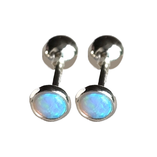 独特蓝色欧泊耳骨钉女纯银针螺丝拧养耳洞迷你简约圆形极小耳钉