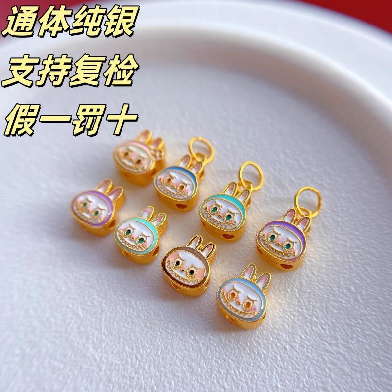 s925古法银镀金配件烧蓝拉布布隔珠背云吊坠提溜挂坠diy手工串珠