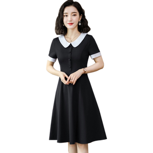 娃娃领美容师连衣裙女春夏教师面试正装售楼部珠宝店工作服一步裙