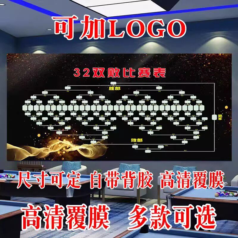 16人32人64人双败单败台球比赛规则64强晋级表桌球厅对阵表贴纸画