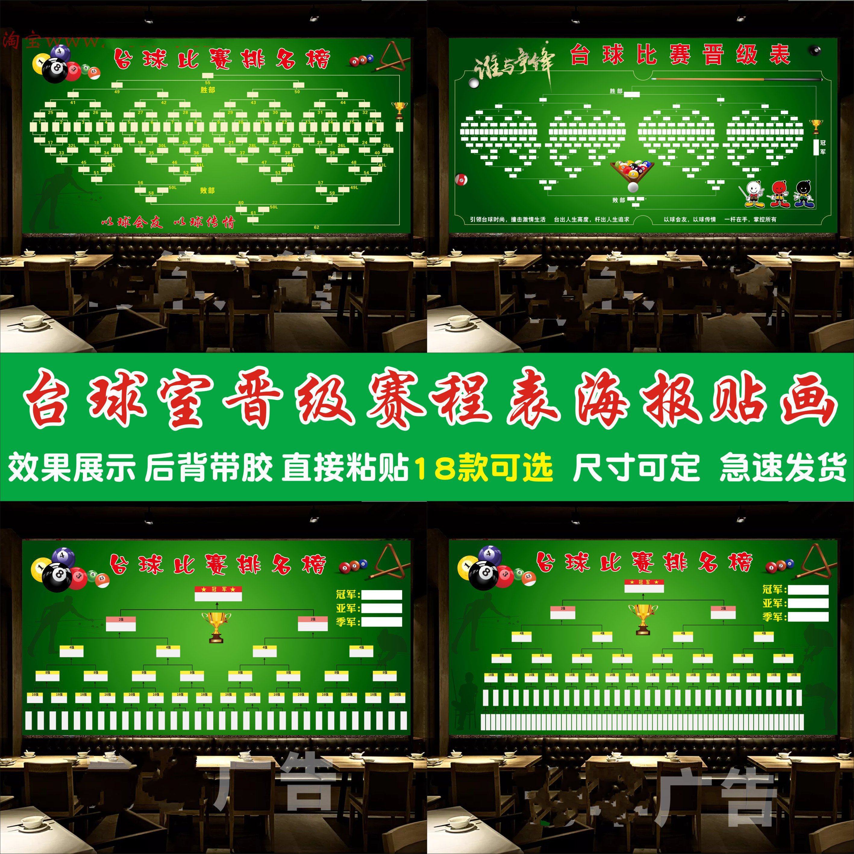 16人32强64人双败制单败制台球比赛晋级表比赛规则桌球室贴画海报