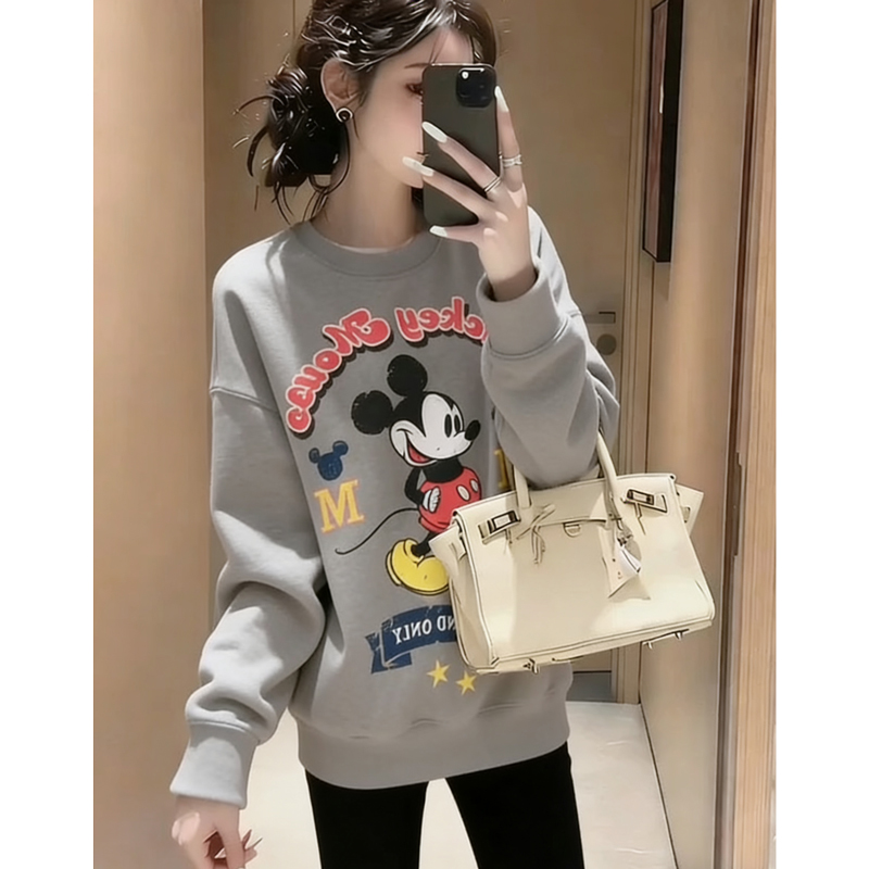 米奇红蓝字母印花T恤中长款休闲