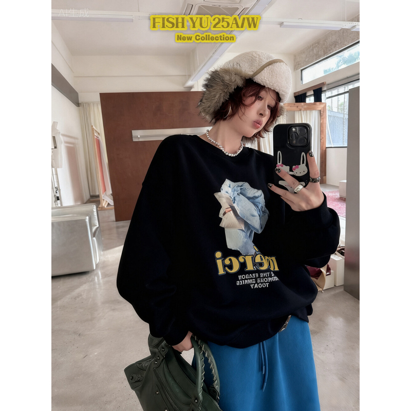 抱枕字母印花T恤中长款休闲宽松