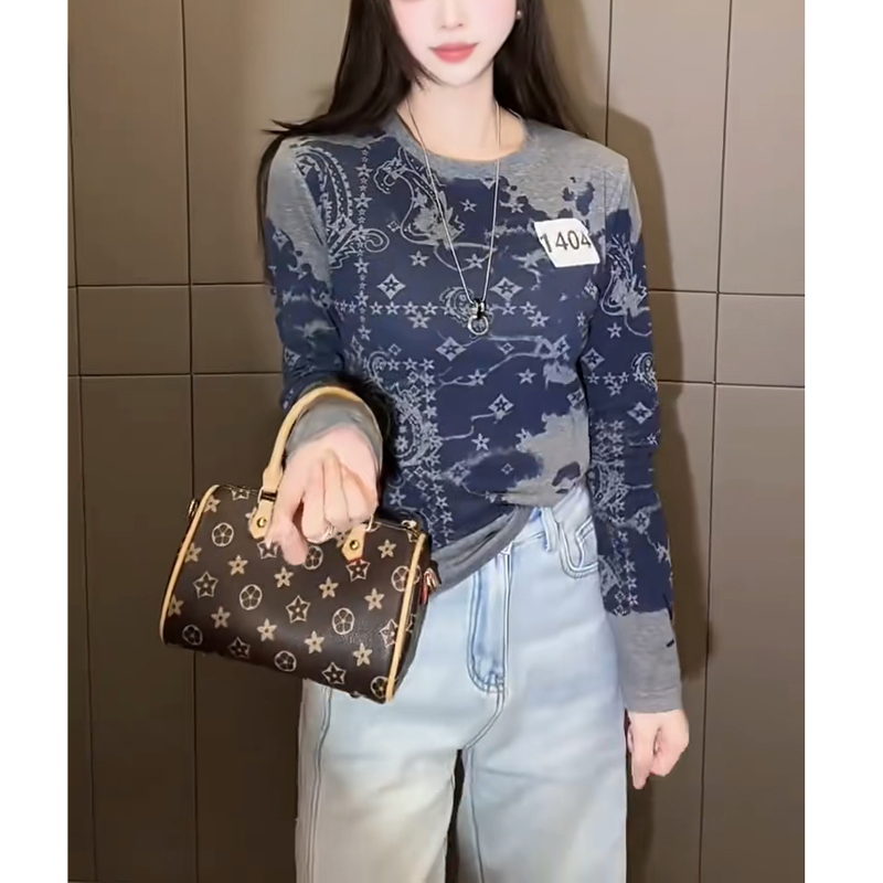 打底衫复古印花T恤高级感修身