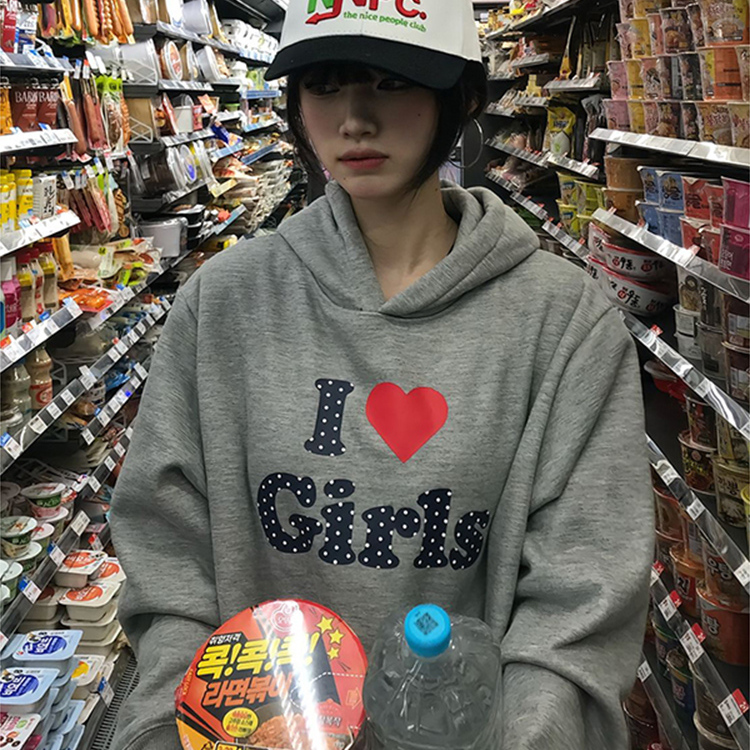 灰色连帽卫衣女早秋字母印