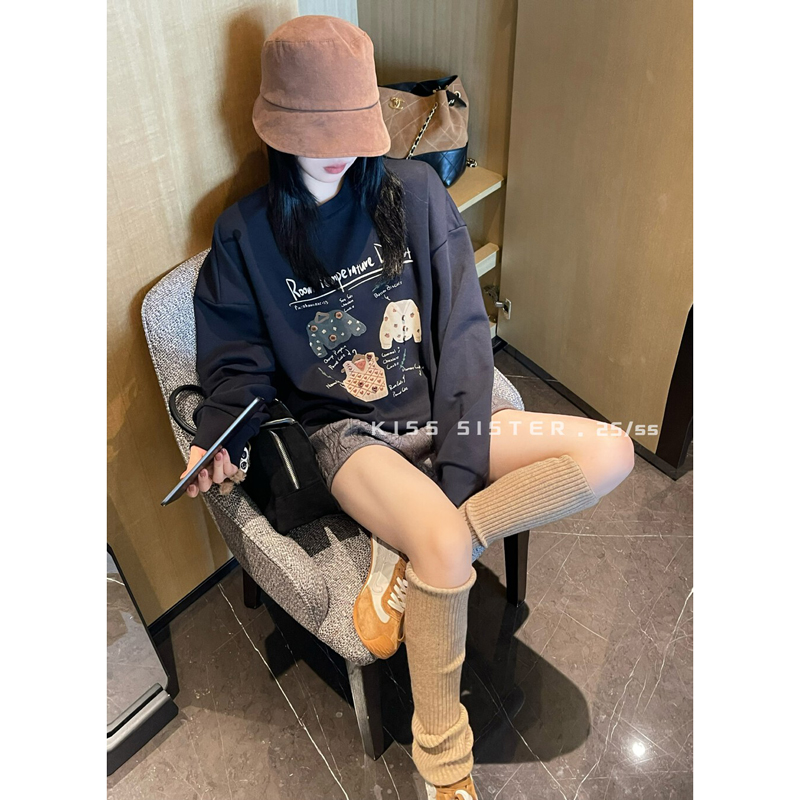 卫衣涂鸦毛衣印花中长款休闲宽松