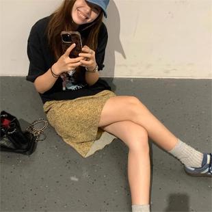 简约宽松圆领百搭上衣女ins 美式 复古黑色休闲短袖 T恤女装 2025夏季
