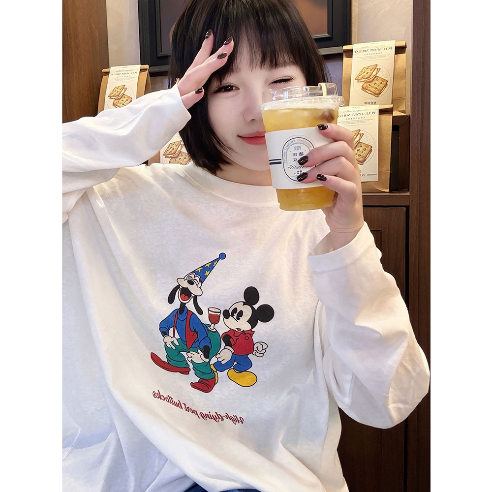 韩国东大门长袖t恤女打底衫2026年秋季新款趣味米老鼠印花上衣潮